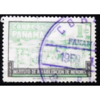 Selo postal do Panamá de 1959 Children on a farm U