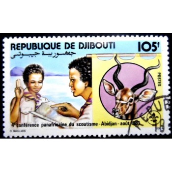 Selo postal de Djibouti de 1981 Scout Giving Sign