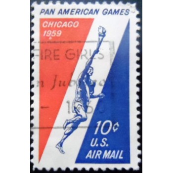 Imagem similar à do selo postal dos Estados Unidos de 1959 Runner Holding Torch