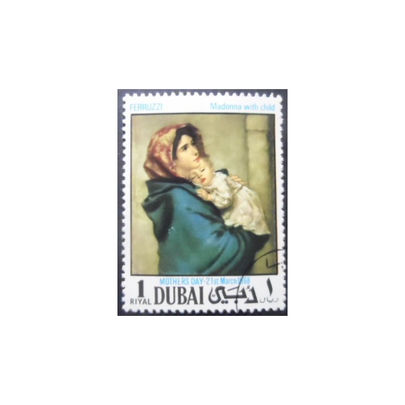 Selo postal do Dubai de 1968 Madonna with Child