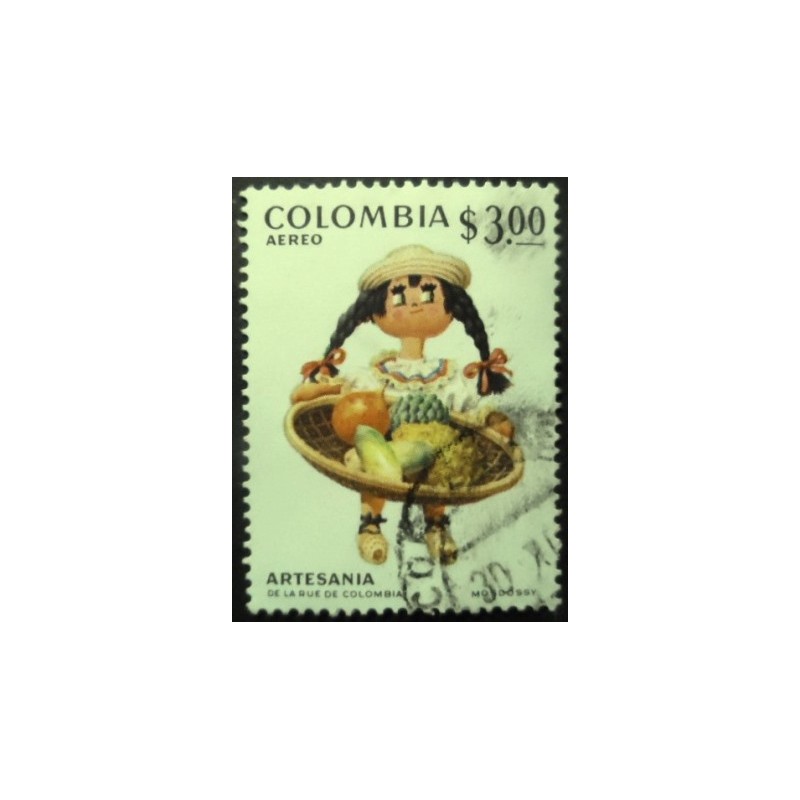 Imagem similar à do selo postal da Colômbia de 1972 Fruit vendor