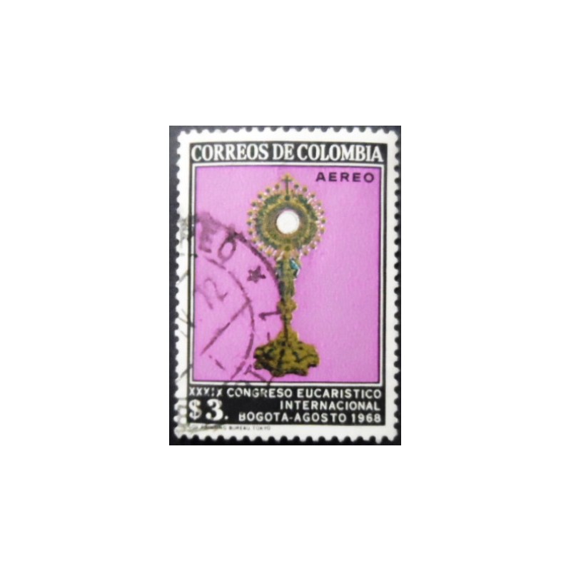 Imagem similar à do selo postal da Colômbia de 1968 Jeweled monstrance