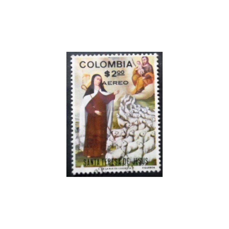 Imagem similar à do selo postal da Colômbia de 1972 St. Thereza Surcharged