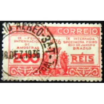 Imagem similar do selo postal do Brasil de 1936 - Feira de Amostras 200 U