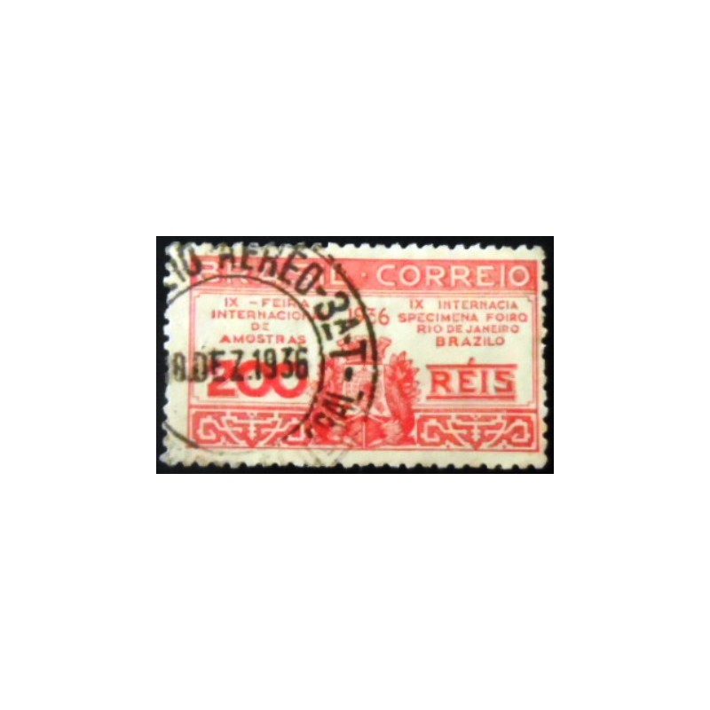 Imagem similar do selo postal do Brasil de 1936 - Feira de Amostras 200 U