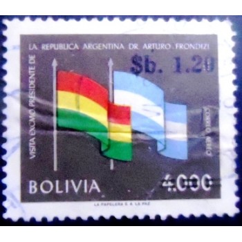 Selo postal da Bolívia de 1970 National Flag of Bolivia and Argentina