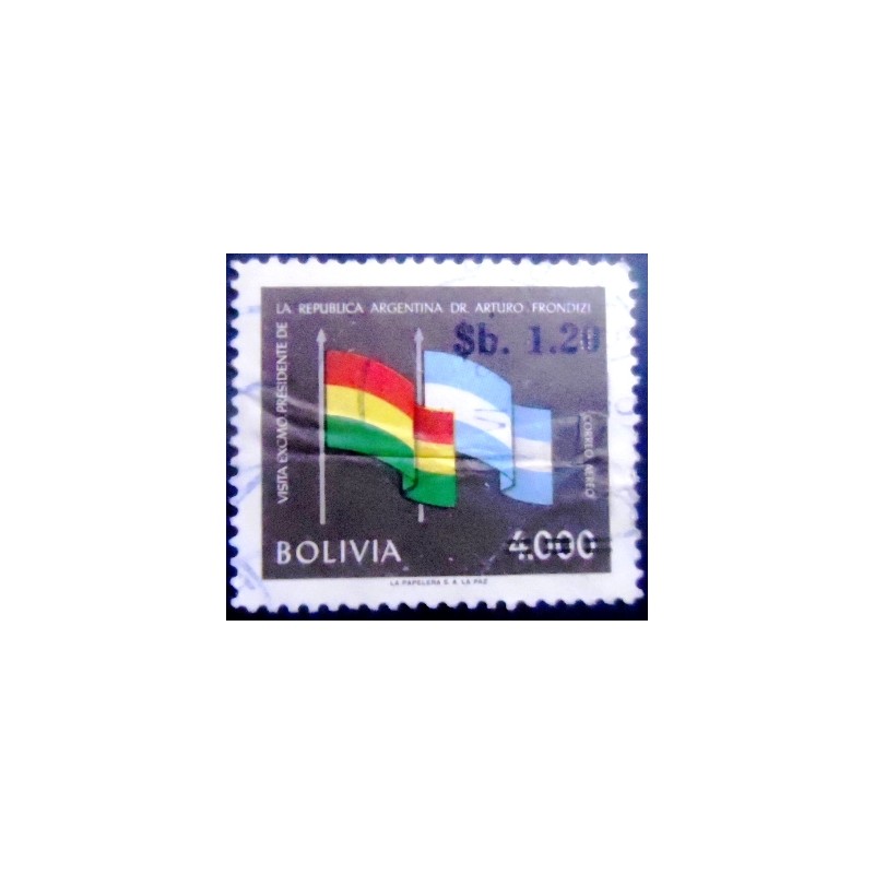 Selo postal da Bolívia de 1970 National Flag of Bolivia and Argentina