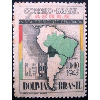 Selo postal de 1943 Visita Penaranda da Bolívia N