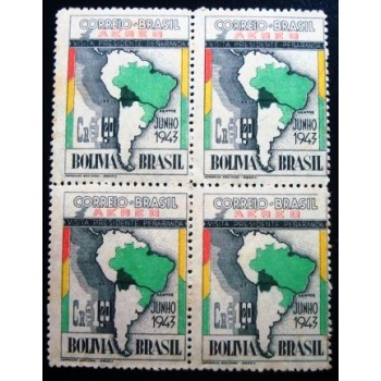 Quadra de selos postais de 1943 Penaranda da Bolívia N