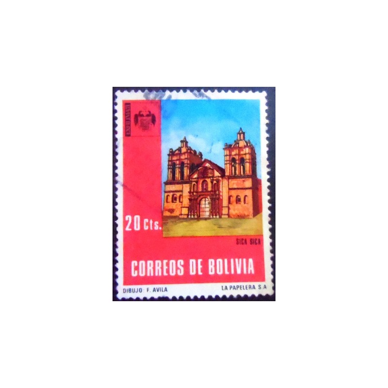 Selo postal da Bolívia de 1971 Cathedral Sica Sica