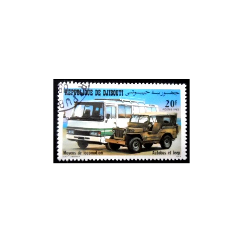 Selo postal do Djibouti de 1982 Bus and Jeep