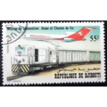 Selo postal do Djibouti de 1982 Train and Jet