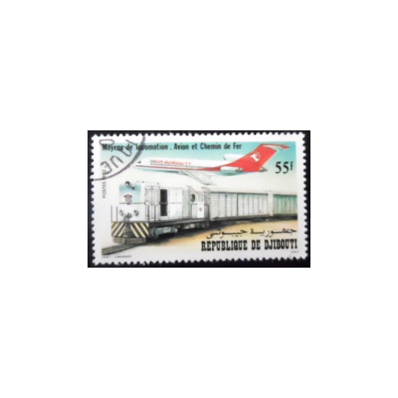 Selo postal do Djibouti de 1982 Train and Jet