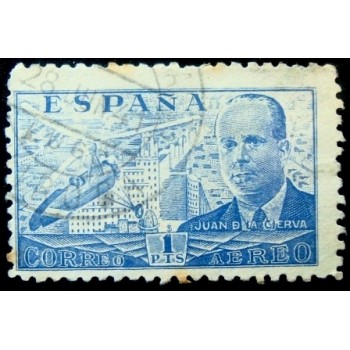 Selo postal da Espanha de 1947 Juan de la Cierva e Codorníu