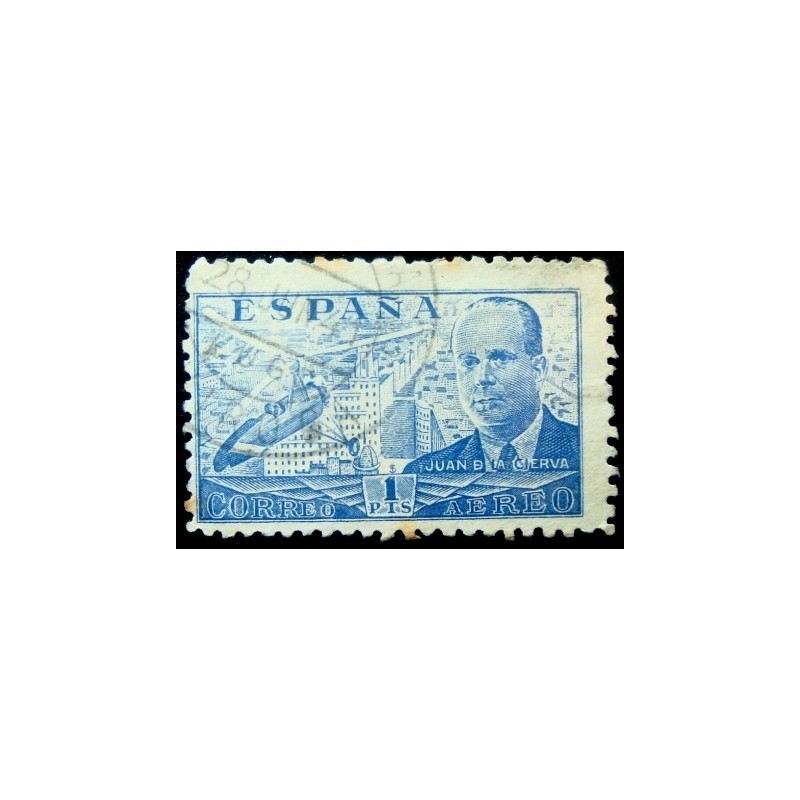 Selo postal da Espanha de 1947 Juan de la Cierva e Codorníu