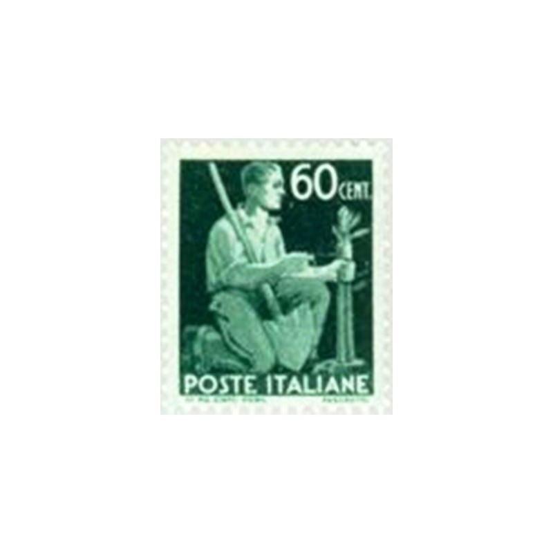Selo postal da Itália de 1945 Gardener Tying Sapling to Stake 60