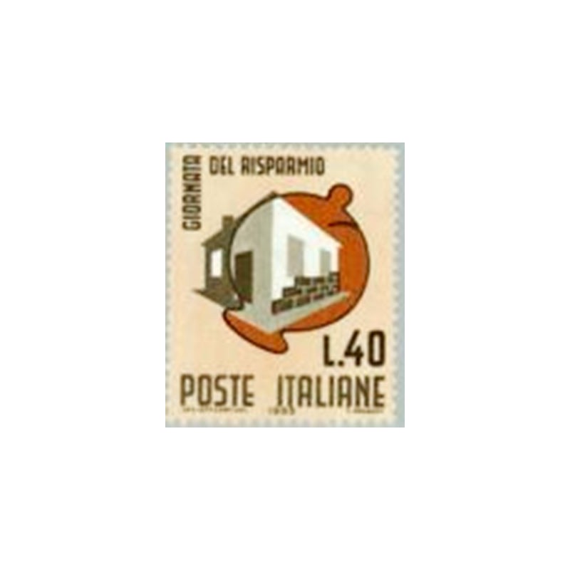 Selo postal da Itália de 1965 Piggy Bank and House