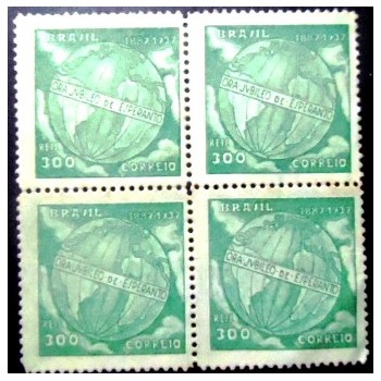 Quadra de selos postais do Brasil de 1937 Cinquentenário do Esperanto