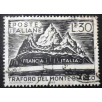 Imagem similar à do selo postal da Itália de 1965 Mont Blanc Road Tunnel