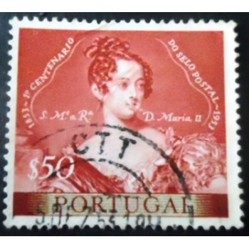 Selo postal de Portugal de 1953 Queen Maria II 50