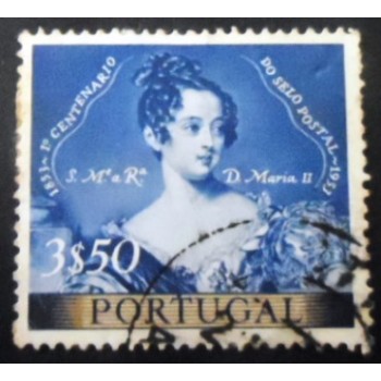 Selo postal de Portugal de 1953 Queen Maria II 3,50