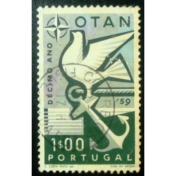 Selo postal de Portugal de 1960 Peace dove on anchor PC