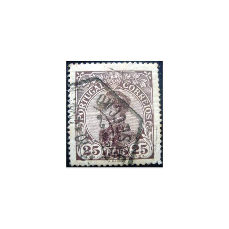 Selo postal de Portugal de 1910 King Carlos II 25 U