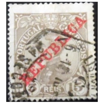 Selo postal de Portugal de 1910 King Manuel II REPUBLICA 15 U