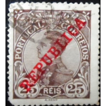 Selo postal de Portugal de 1910 King Manuel II REPUBLICA 25
