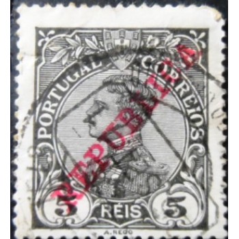 Imagem similar à do selo postal de Portugal de 1910 King Manuel II REPUBLICA 5