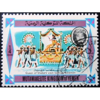 Selo postal do Yemen de 1967 Queen Sheba is carried in a palanquin