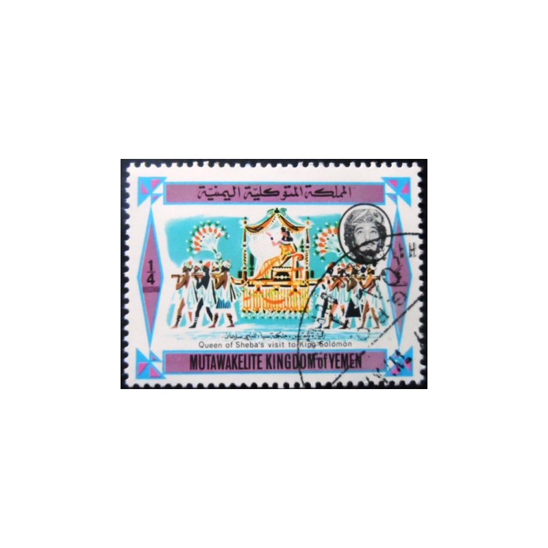 Selo postal do Yemen de 1967 Queen Sheba is carried in a palanquin