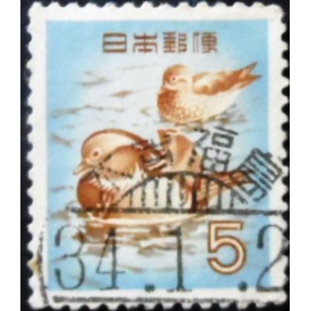 Imagem similar à do selo postal do Japão de 1955 Mandarin Ducks