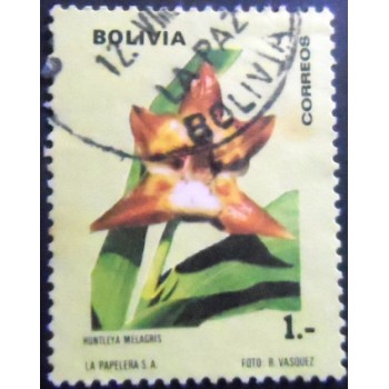 Selo postal da Bolívia de 1974 Huntleya meleagris