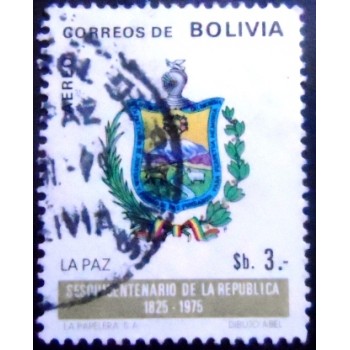 Selo postal da Bolívia de 1975 Arms of La Paz 3