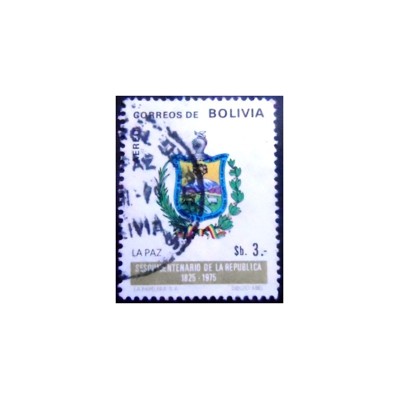 Selo postal da Bolívia de 1975 Arms of La Paz 3