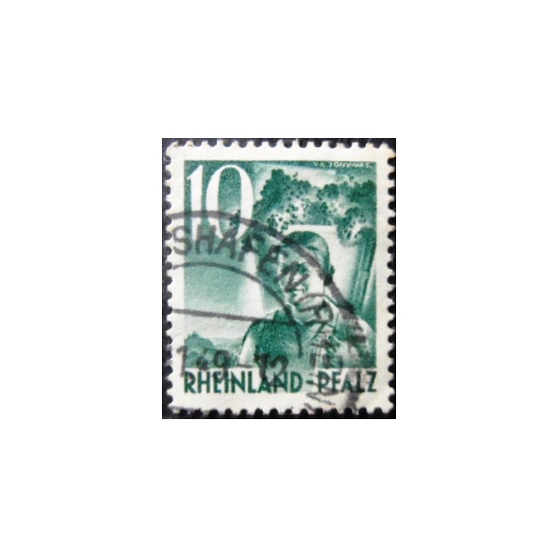 Selo postal da Alemanha Rheiland de 1947 Winemakerwoman