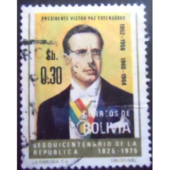 Selo postal da Bolívia de 1975 Victor Paz Estenssoro
