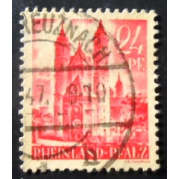 Selo postal da Alemanha Rheiland de 1947 Wormser Dom