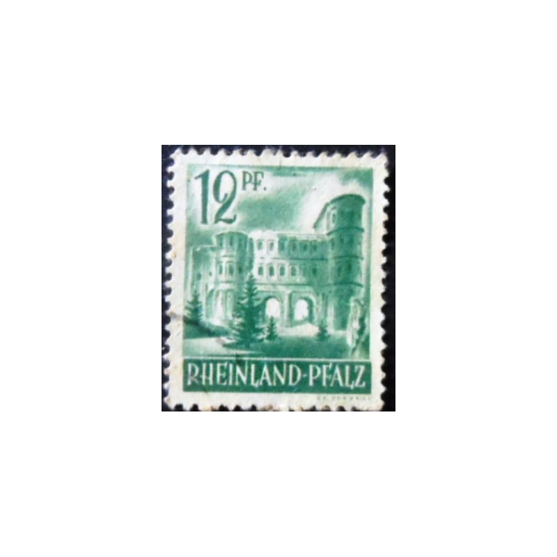 Selo postal da Alemanha Rheiland de 1947 Porta Nigra Trier U