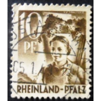 Selo postal da Alemanha Rheiland de 1948 Winemakerwoman U