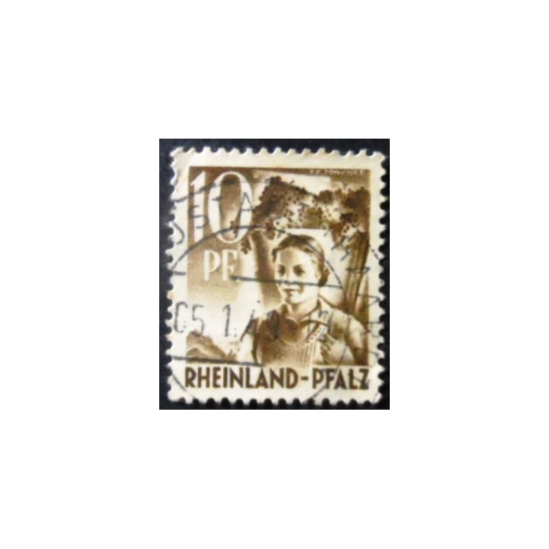 Selo postal da Alemanha Rheiland de 1948 Winemakerwoman U