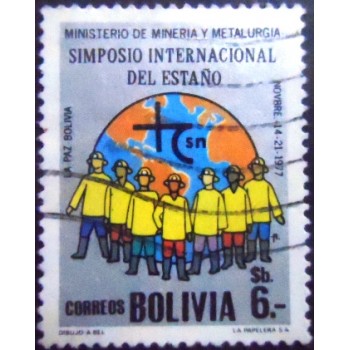Selo postal da Bolívia de 1977 Miners ago globe