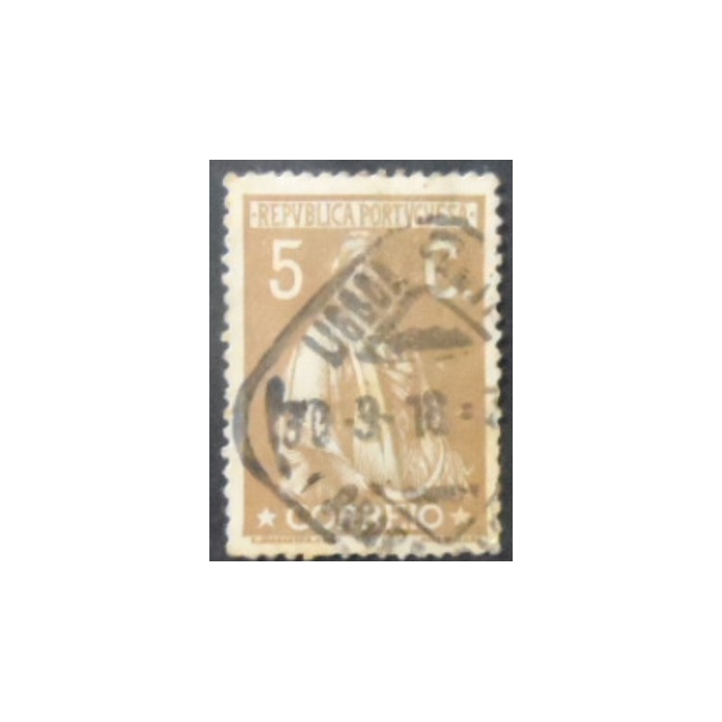 Selo postal de Portugal de 1917 Ceres 5 A