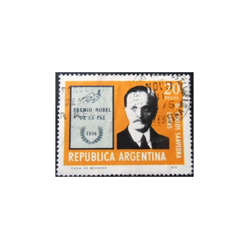 Selo postal da Argentina de 1976 Carlos Saavedra Lamas