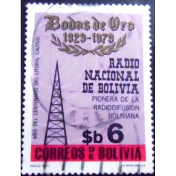 Selo postal da Bolívia de 1979 Transmission pole and Radio waves