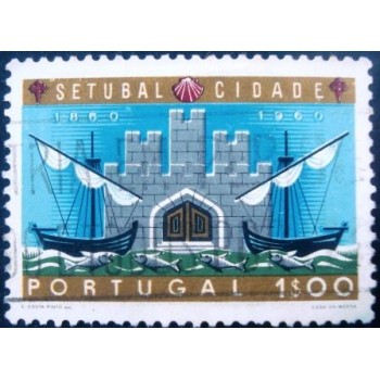 Imagem similar à do selo postal de Portugal de 1961 Coat of arms of Setúbal 1