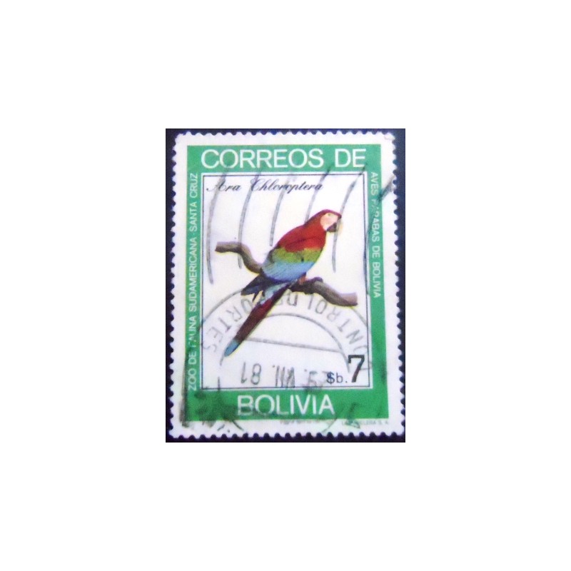 Selo postal da Bolívia de 1981 Red-and-green Macaw