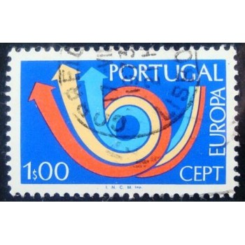 Imagem similar à do selo postal de Portugal de 1973 Europa Posthorn 1$