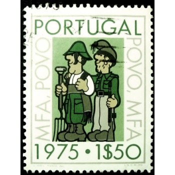 Imagem similar à do selo postal  de Portugal de 1975 Soldier as farmer